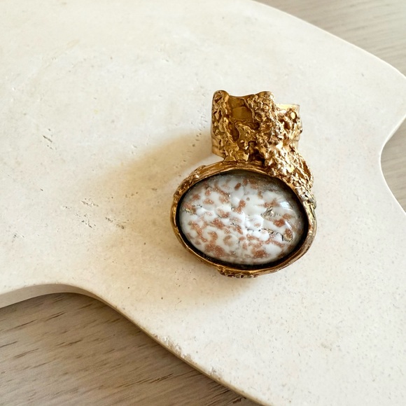 Yves Saint Laurent Jewelry - Yves Saint Laurent Arty Ring Gold and White Jewelry Ring USED